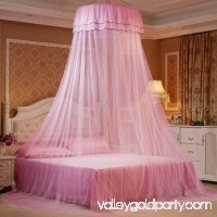 Elegant Lace Hanging Bedding Mosquito Net Dome Top Princess Bed Canopy Netting - Pink   